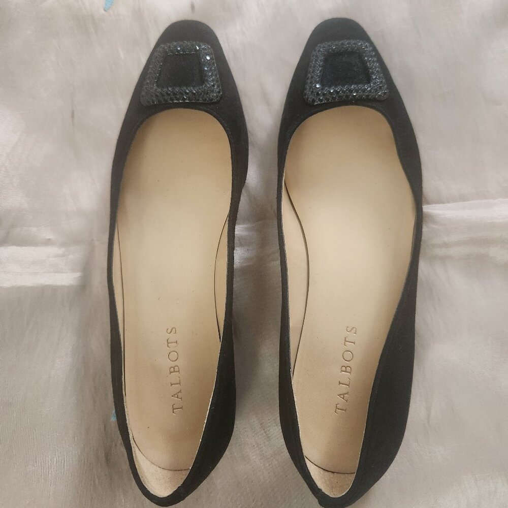 TALBOTS women's Shoes Black Leather/suede size 9M low heels Buckle Vintage